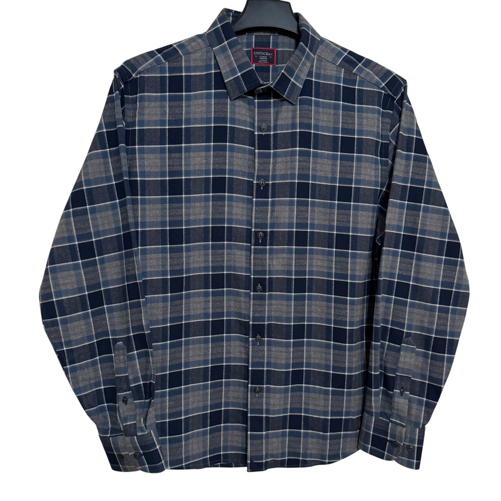 UNTUCKit Button Down Shirt Men's XL Long Sleeve Flannel Plaid Blue Wrinkle Free